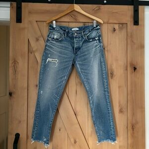 MOUSSY VINTAGE Distressed Jeans Blue Size 28 Raw Hem Button Fly 100% Cotton